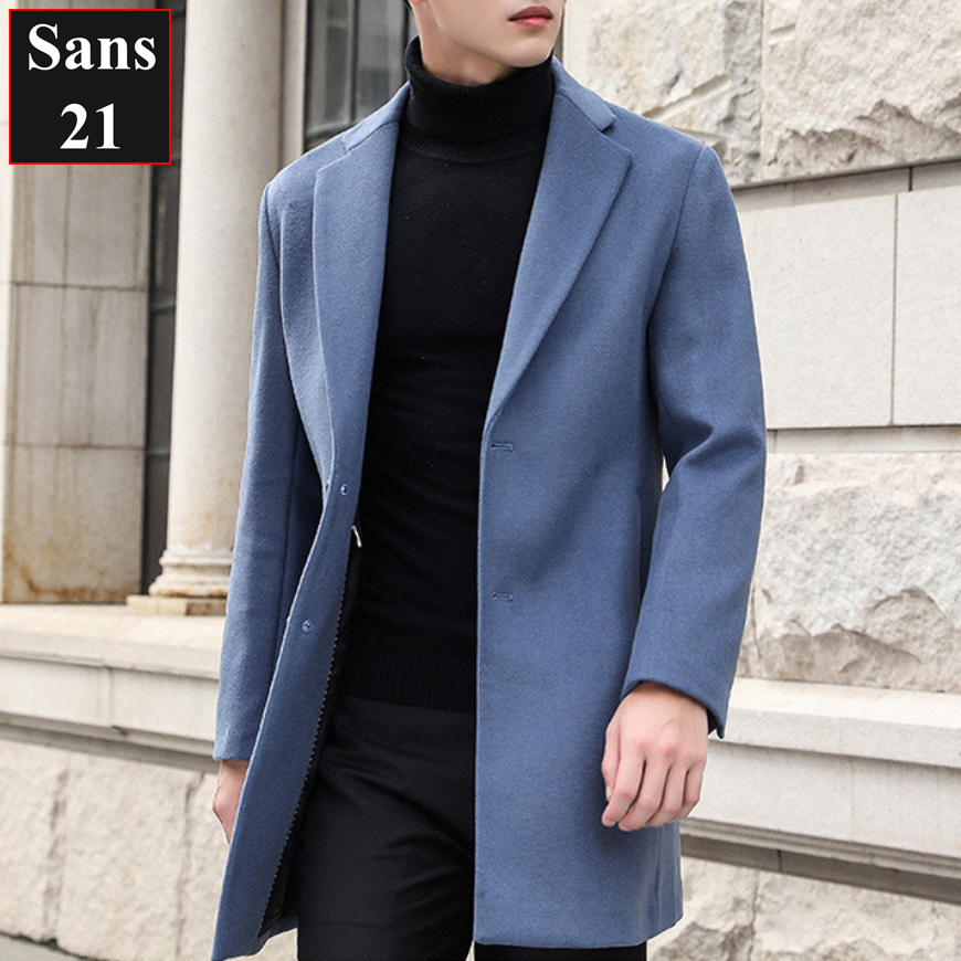 Áo blazer nam lông cừu Sans21 măng tô cao cấp khoác dạ hàn quốc manto choàng ngoài bigsize big size màu đen xanh dương