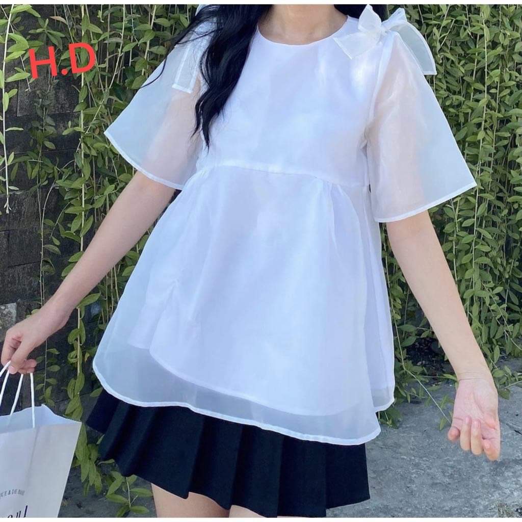 Áo Kiểu Nữ BabyDoll Hàng 2 Lớp Nơ Vai siêu đẹp