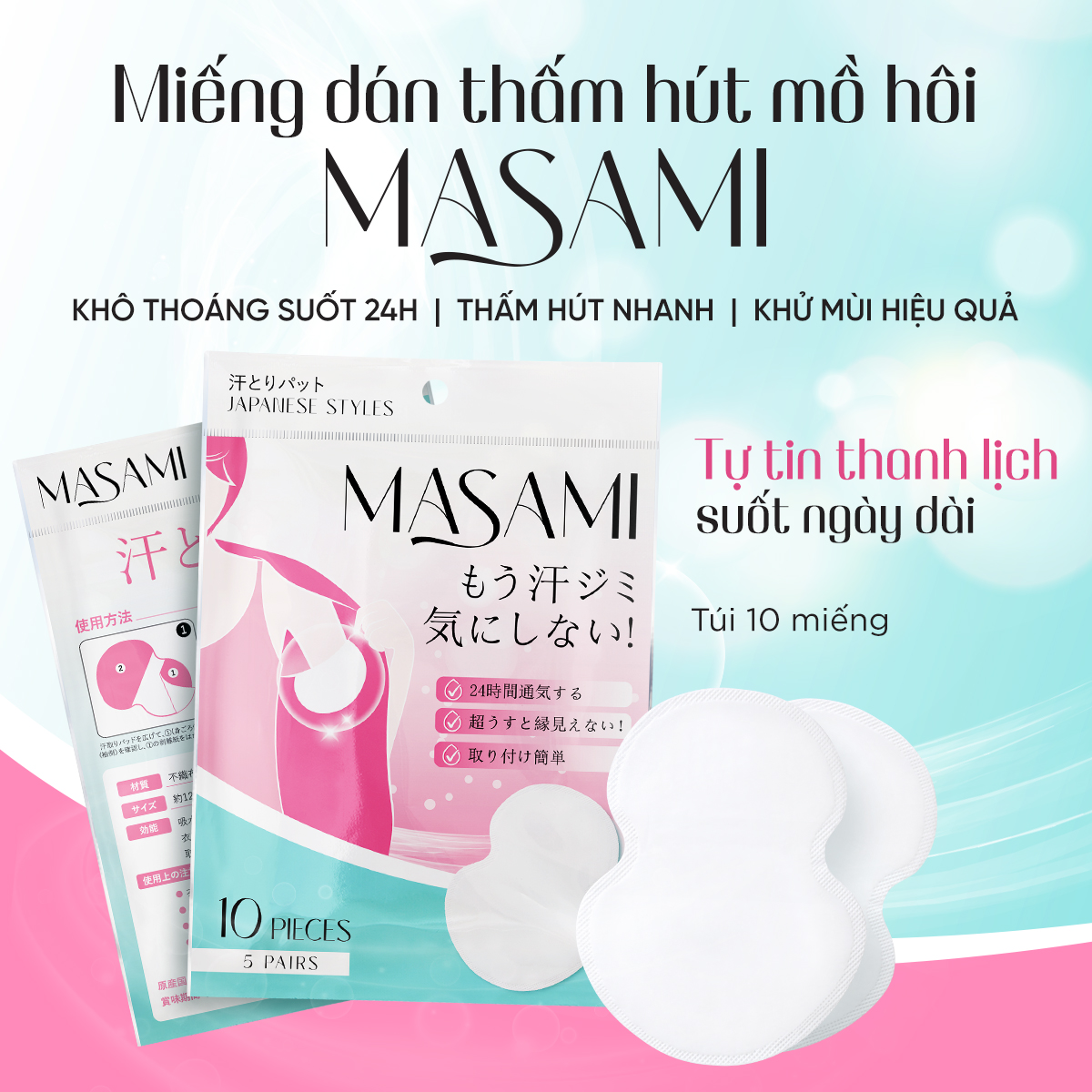Miếng dán thấm mồ hôi nách Masami khử mùi thấm hút hiệu quả túi 10 miếng