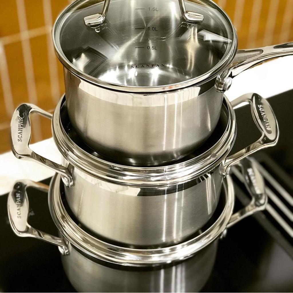 Bộ 3 nồi inox đáy từ 3 lớp Scanpan Impact 71070000, tay cầm chống nóng, dùng cho tất cả các loại bếp, máy rửa bát