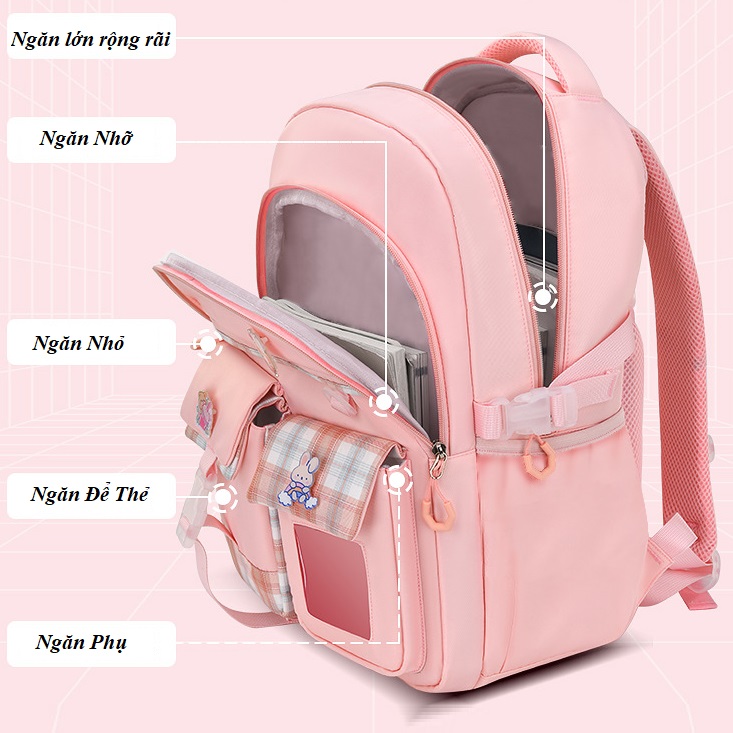 Balo Siêu Nhẹ Thiết Kế Năng Động Thời Trang Dành Cho Bé Gái Học Sinh Lớp 1 , 2 Có Hệ Thống Phản Quang Chống Gù Cao Cấp