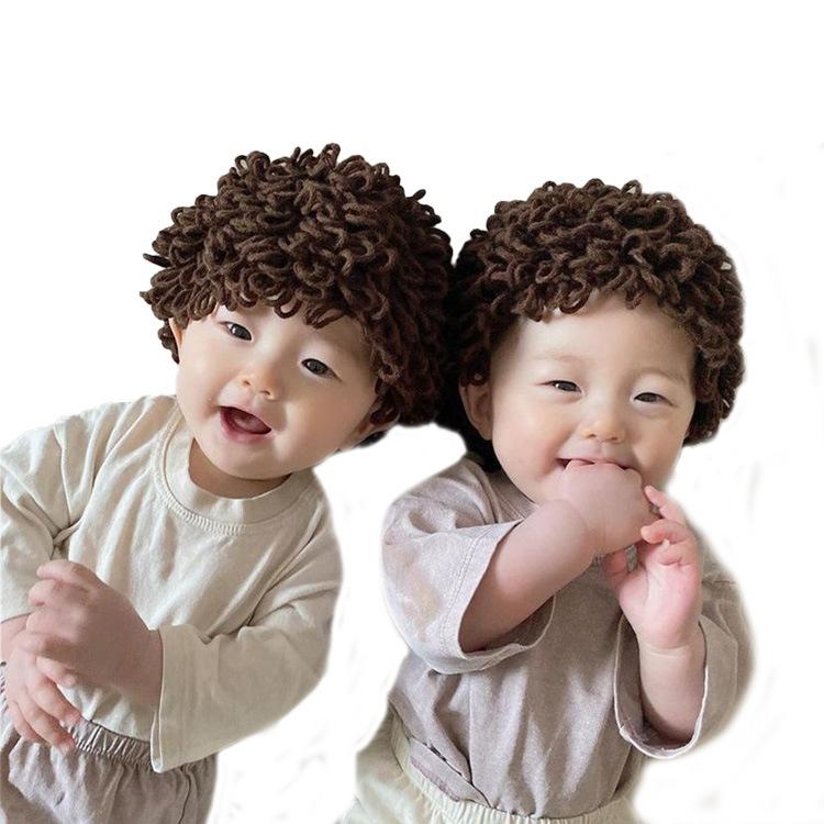 Dễ Thương Cho Trẻ Em Nón Bà Già Người Phụ Nữ Hoang Dã Tóc Xoăn Tóc Giả Bộ Đội Dệt Kim Beanies Trẻ Em Bé Nón Mũ Nam Phụ Kiện Chụp Ảnh đạo Cụ