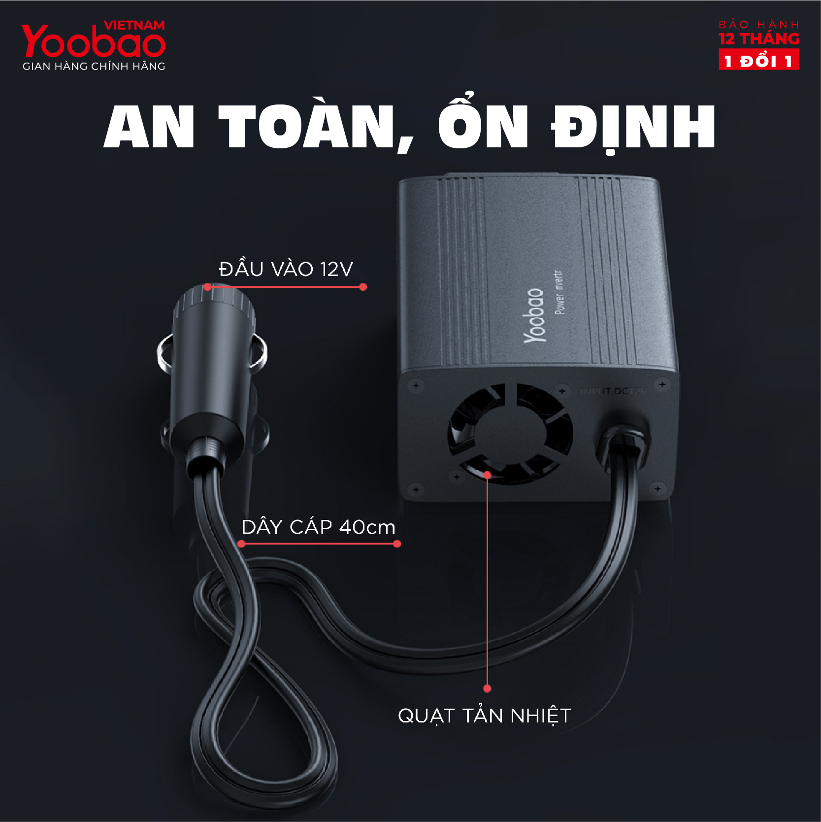 Bộ biến tần ô tô Yoobao 150W từ 12V sang 220V - Hàng chính hãng