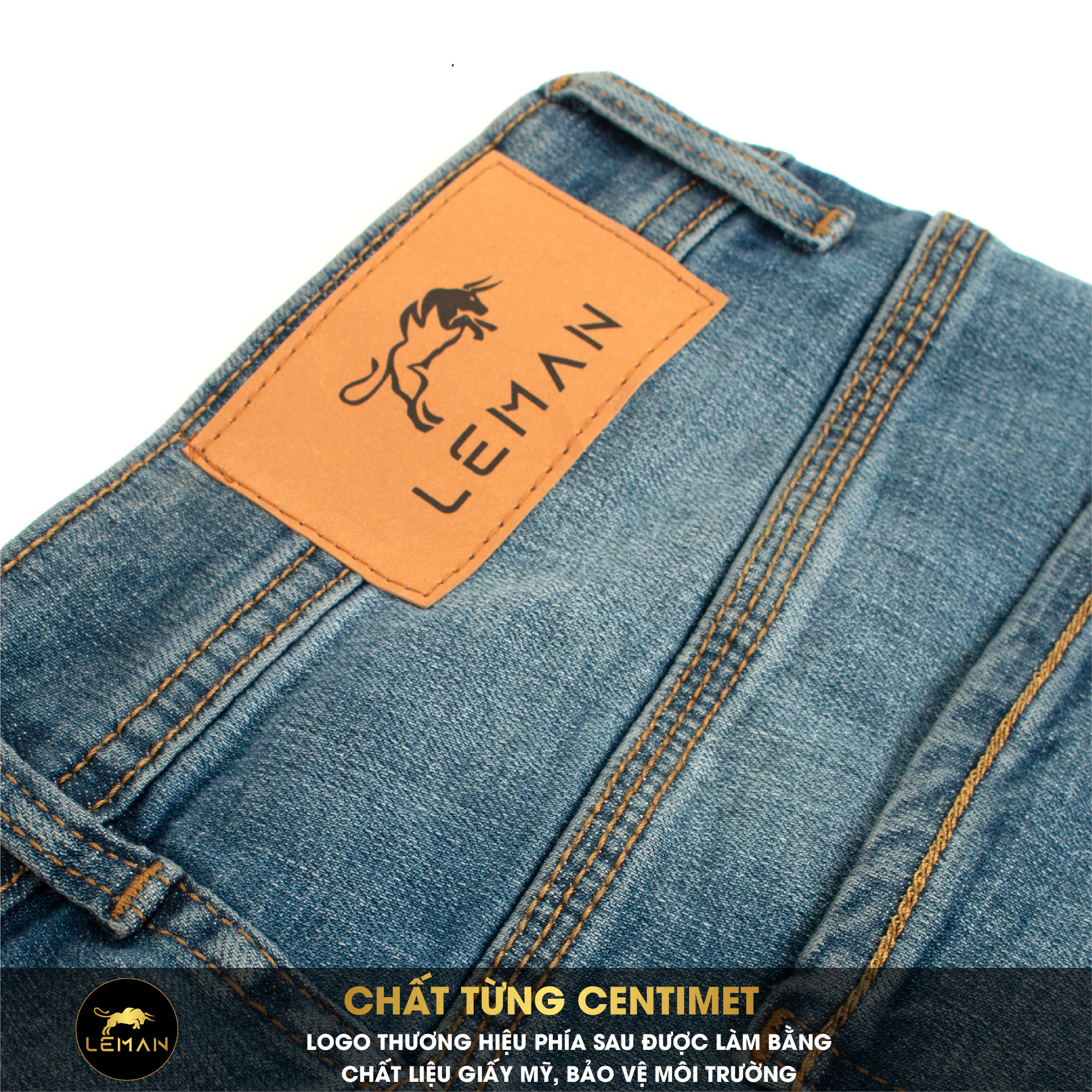 Quần Jean nam Leman xanh mài xước trơn JD15 - Slim Form Tôn Dáng