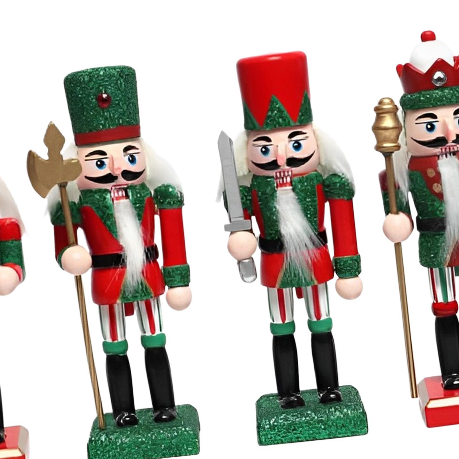 Christmas Nutcracker Figurine Ornament Set Traditional Sturdy Multifunctional Stable Base Wooden Doll Table Decoration for House Warming Party