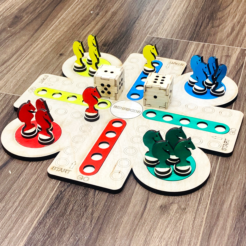 Bàn Chơi Cờ Cá Ngựa Bằng Gỗ,Cờ Đua Ngựa Horse Race Premium Parcheesi Handmade