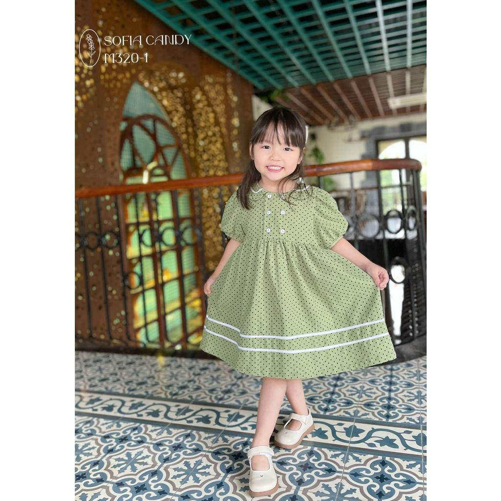 Váy Sofia xanh váy thủy thủ đầm bé gái babydoll chấm bi tay bồng