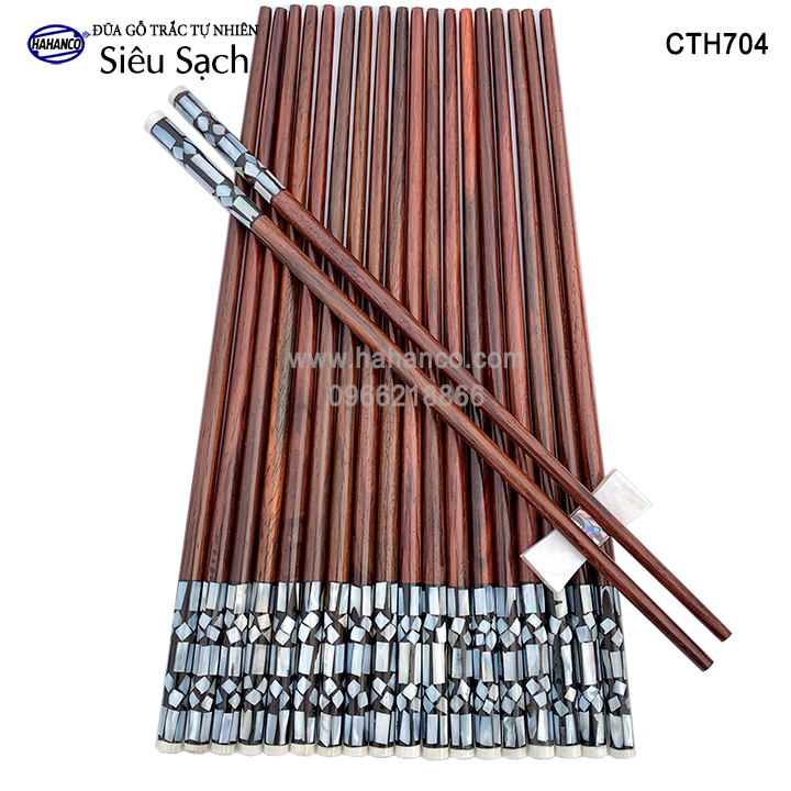 Đũa gỗ Trắc đầu cẩn xà cừ hoa văn thủ công, đẹp mắt (10 đôi) CTH704 - Tặng kèm hộp đẹp làm quà biếu