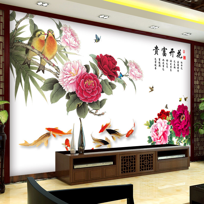 Decal dán tường cành hoa mẫu đơn và chim 3D khổ lớn CH2006 Decalslike3D