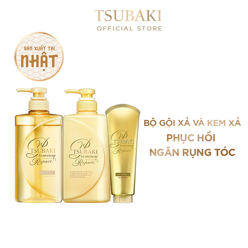 Bộ Ba Chăm Sóc Tóc TSUBAKI Phục Hồi Ngăn Rụng Tóc Gội Xả (490ml/chai) + Kem Xả 180g