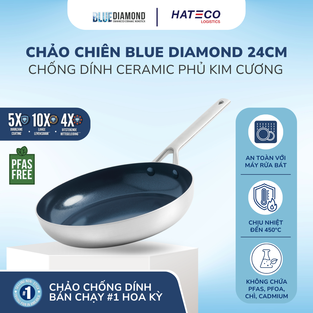 Chảo chống dính thép không gỉ phủ tinh thể kim cương cao cấp Blue Diamond 24cm