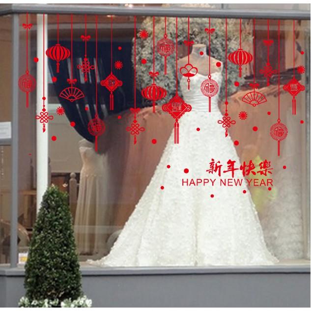 Decal trang trí Tết - Rèm dây phụ kiên đỏ trang trí