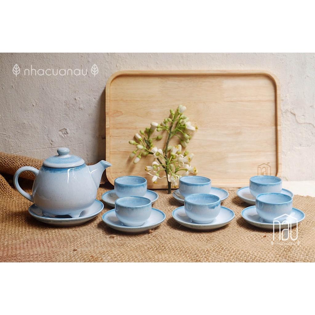 LAM NGỌC Bộ Ấm Chén trà, bộ bình trà Hoàng Mai sang trọng Men Hỏa Biến độc đáo Gốm sứ cao cấp