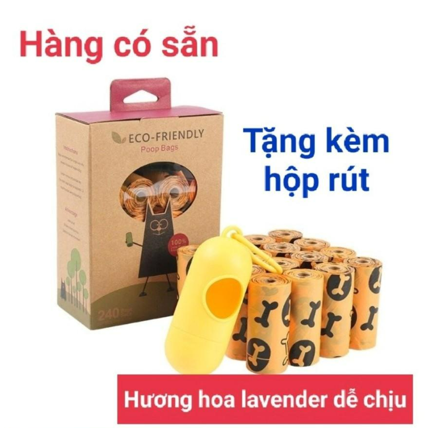 Hộp 16 cuộn túi vệ sinh hốt phân chó, mèo hương thơm lavender - Tặng kèm hộp rút