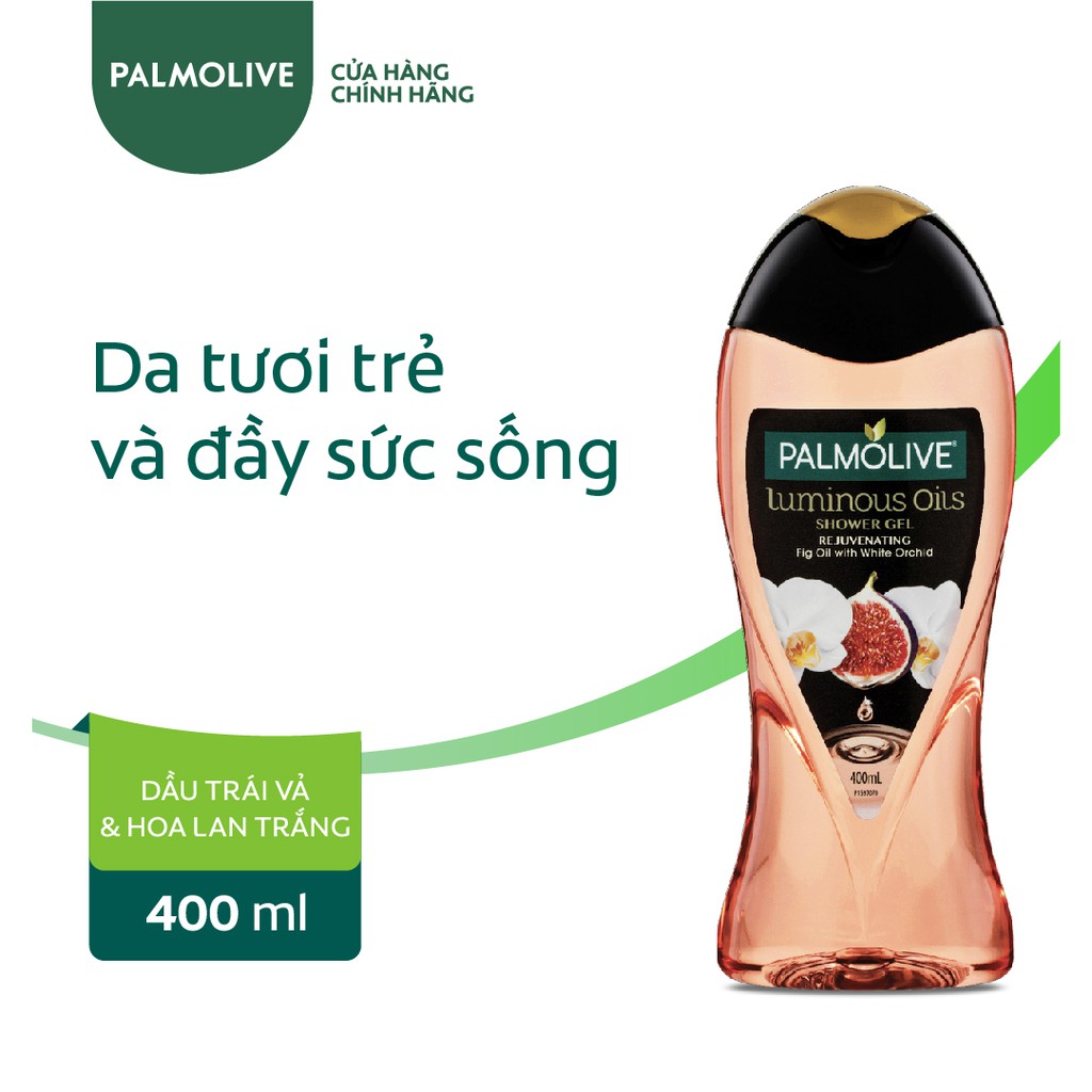 Sữa tắm dưỡng ẩm Palmolive Luminous tinh dầu thiên nhiên từ trái vả và hoa lan trắng 400ml