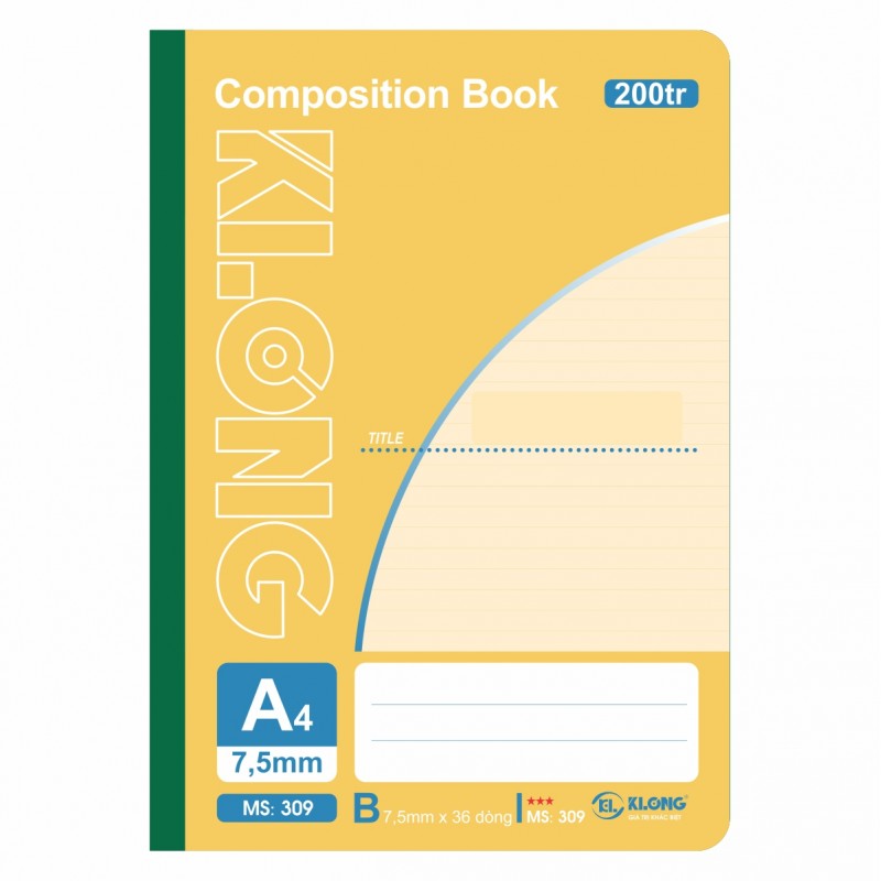 Sổ may KLONG A4 200trang 58/88 Compostion Book; MS: 309