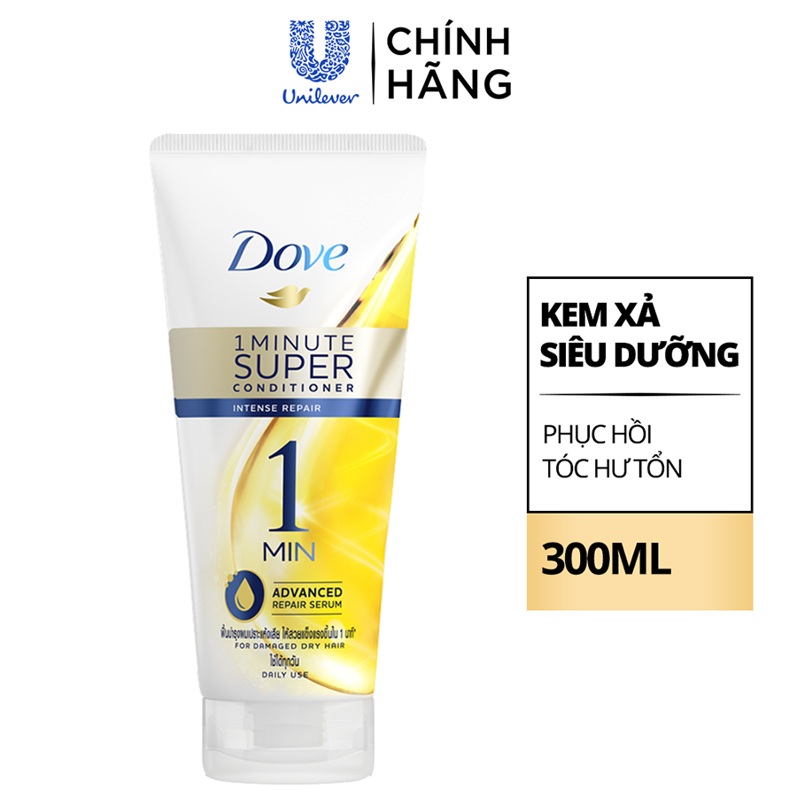 Kem Xả Dove Phục Hồi Hư Tổn 1 Phút Siêu Dưỡng Có Tinh Chất Serum Dưỡng Tóc Cao Cấp, Phục Hồi Tóc Mềm Mượt 300ml