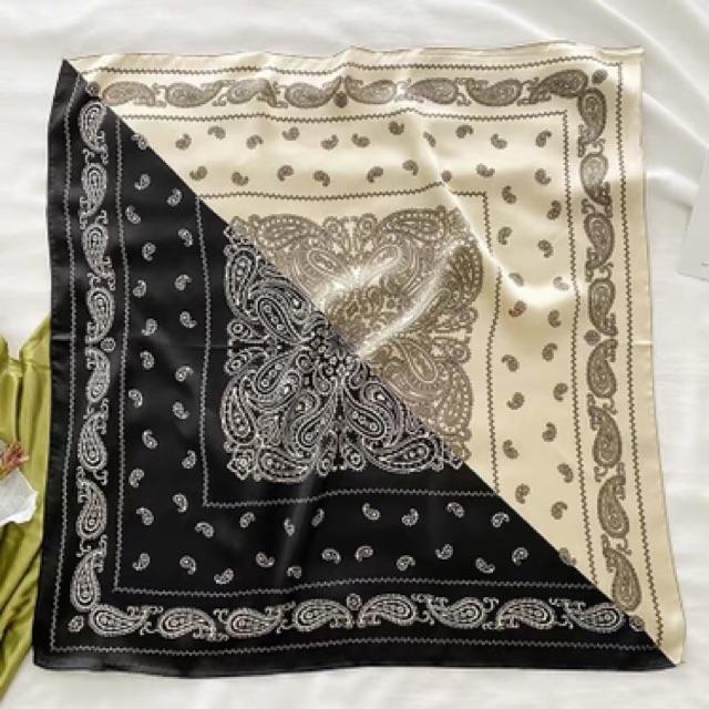 Khăn turban lụa vuông cao cấp choàng cổ size 70x70cm thanh lịch đa năng dùng làm áo yếm in hoa văn