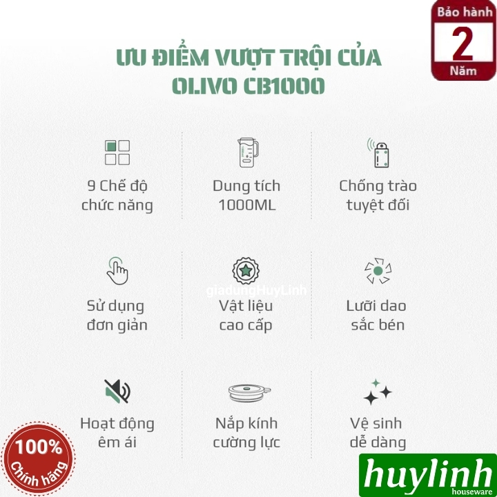 Máy xay nấu sữa hạt mini Olivo CB1000 - Dung tích 1000ml - 9 Chức năng - Hàng chính hãng