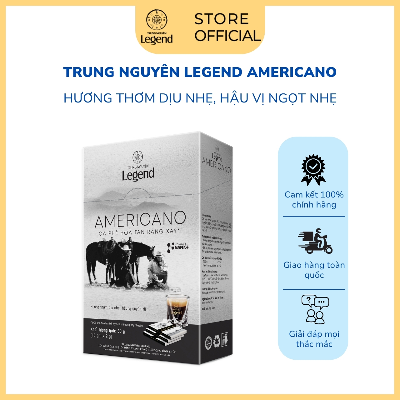 Cà Phê Đen Hòa Tan Americano Trung Nguyên Legend – Hộp 15 Gói 2gr – Hòa Tan Nhẹ Nhàng, Hậu Vị Ngọt