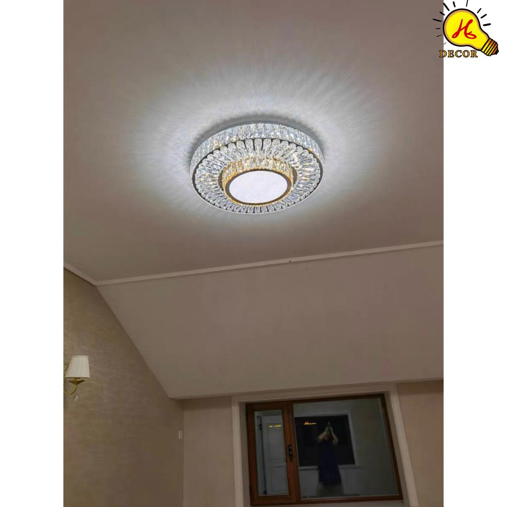 Đèn ốp trần pha lê phòng khách, phòng ngủ HQ - mã PLM0541 - thiết kế tinh tế, ánh sáng 3 màu, tiết kiệm điện HQ DECOR (HÀNG NHẬP KHẨU)