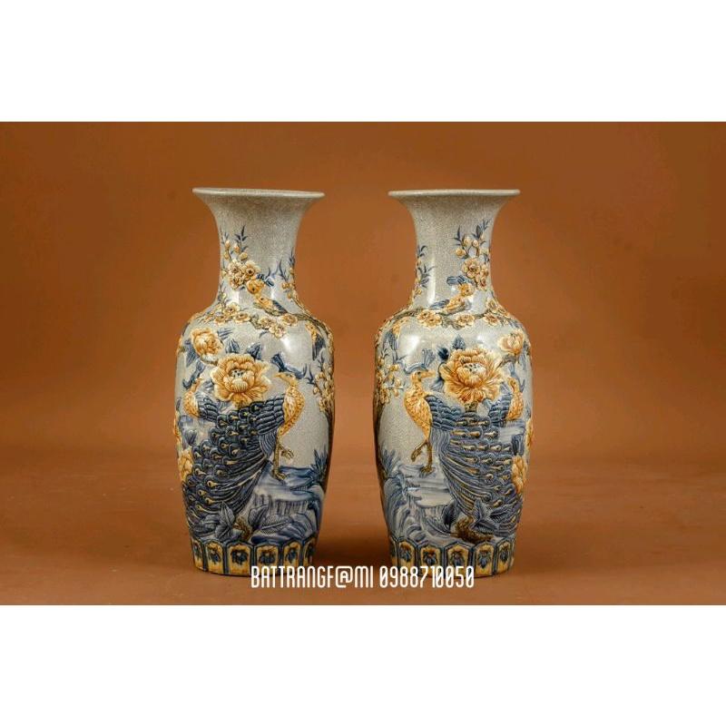 LỌ LỘC BÌNH ĐẮP NỔI CÔNG ĐÀO CAO 28-32-40 CM