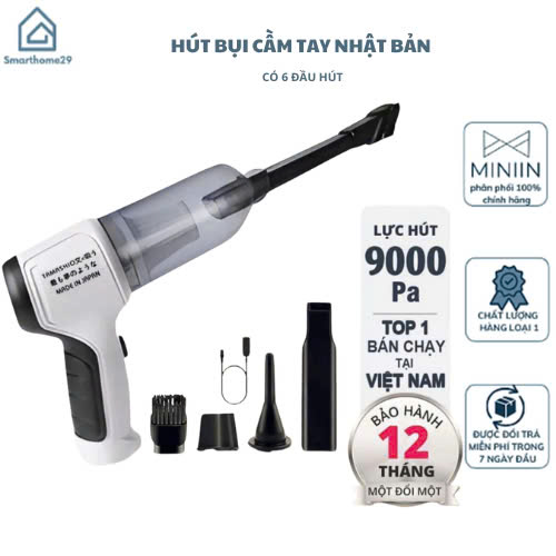 Máy Hút Bụi Cầm Tay Mini Tamashiho Nhật Bản 120W - Lực Hút 9000Pa, Bộ Lọc HEPA, Pin 4000mAh, Đa Chức Năng, HÀNG CHÍNH HÃNG MINIIN