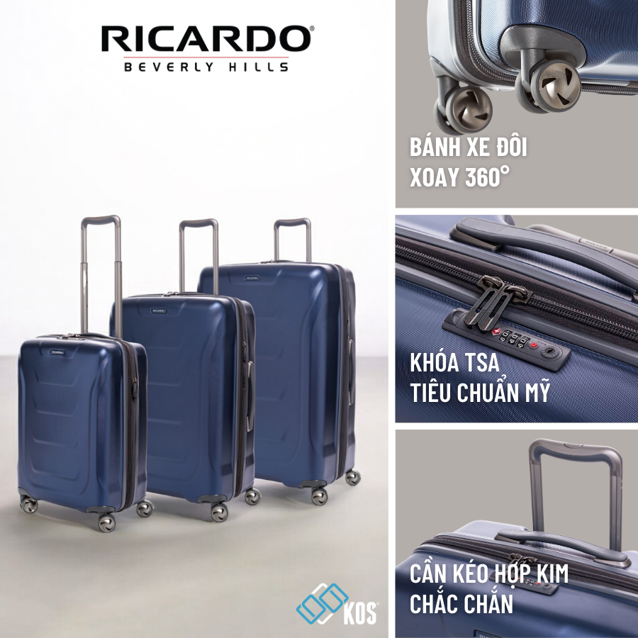 Vali du lịch size M (25 inch), Ricardo Tioga 2.0 thế hệ mới, thương hiệu Mỹ, bảo hành 5 năm quốc tế, Màu Navy