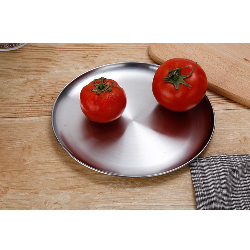 Stainless Steel Dinner Plate Food Serving Lunch Dish BBQ Picnic Silver 20cm