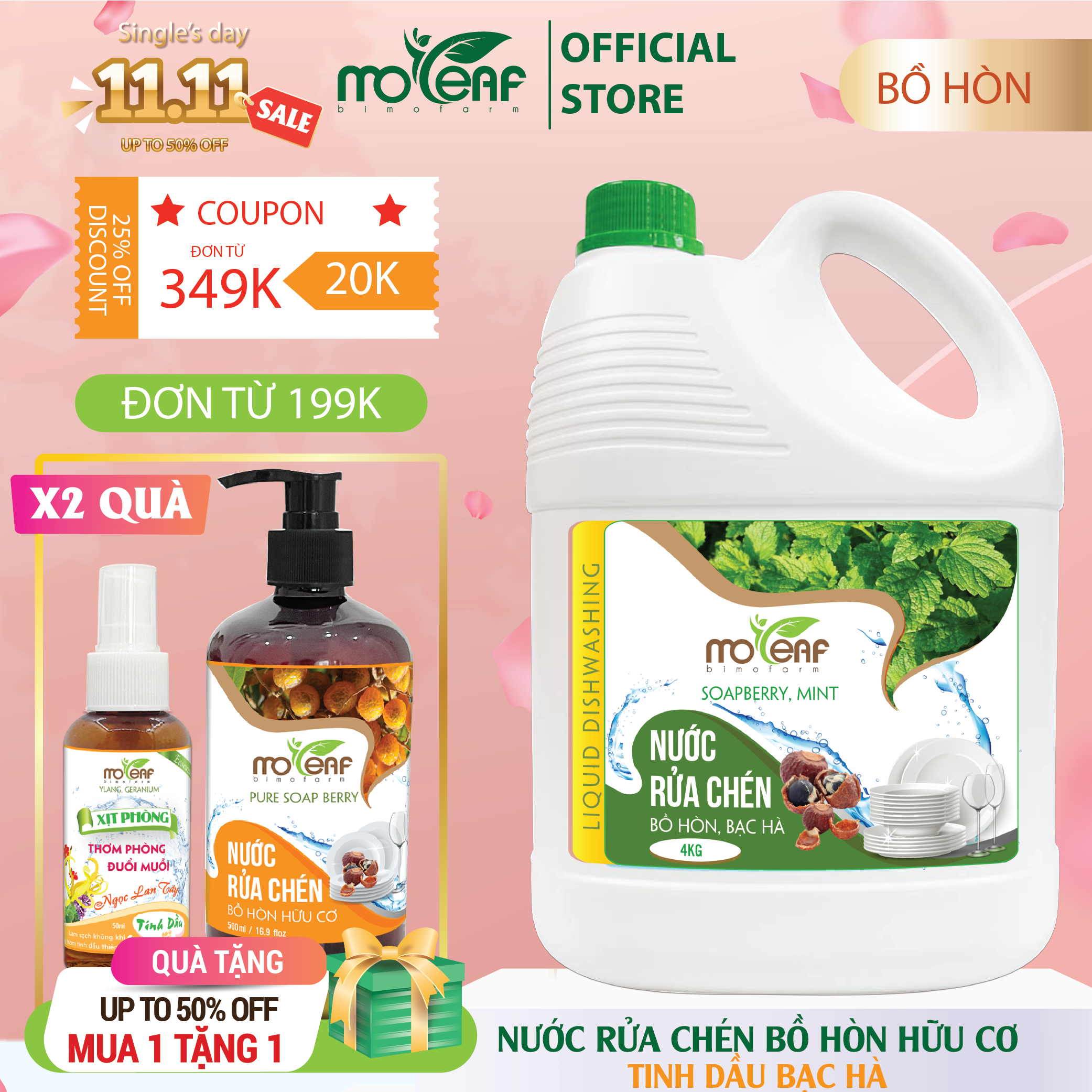 Nước Rửa Chén Sinh Học Moleaf Tinh dầu Bạc Hà - Lên Men Tự Nhiên Từ Dứa Và Bồ Hòn An Toàn Cho Da Tay Và Diệt Khuẩn
