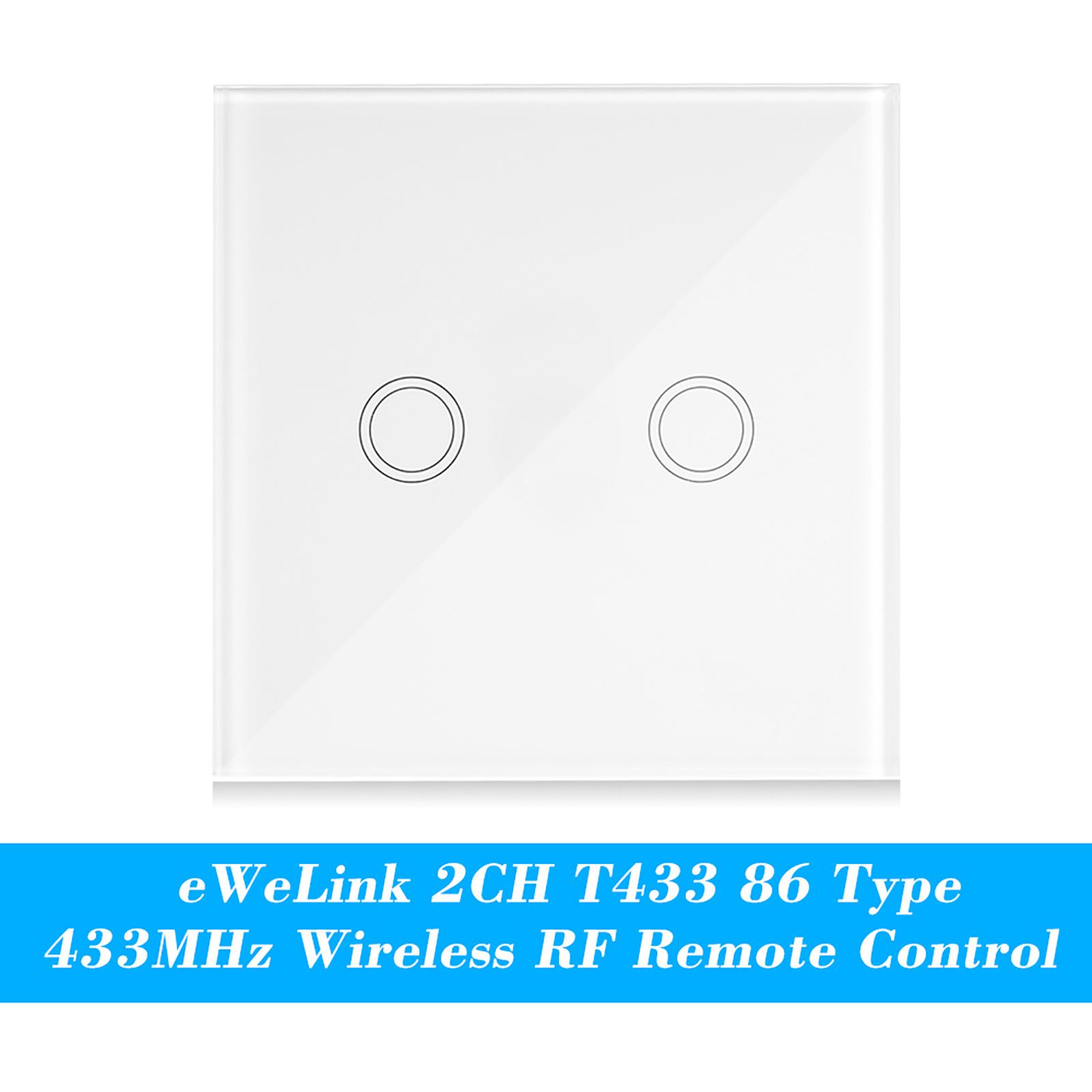 EWeLink 2CH T433 86 Type Luxury Wall Touch Panel Sticky 433MHz Wireless RF Remote Control Transmitter Automation Modules 2 Gang Support All SONOFF RF 433MHz Products Control Staircase Lamp