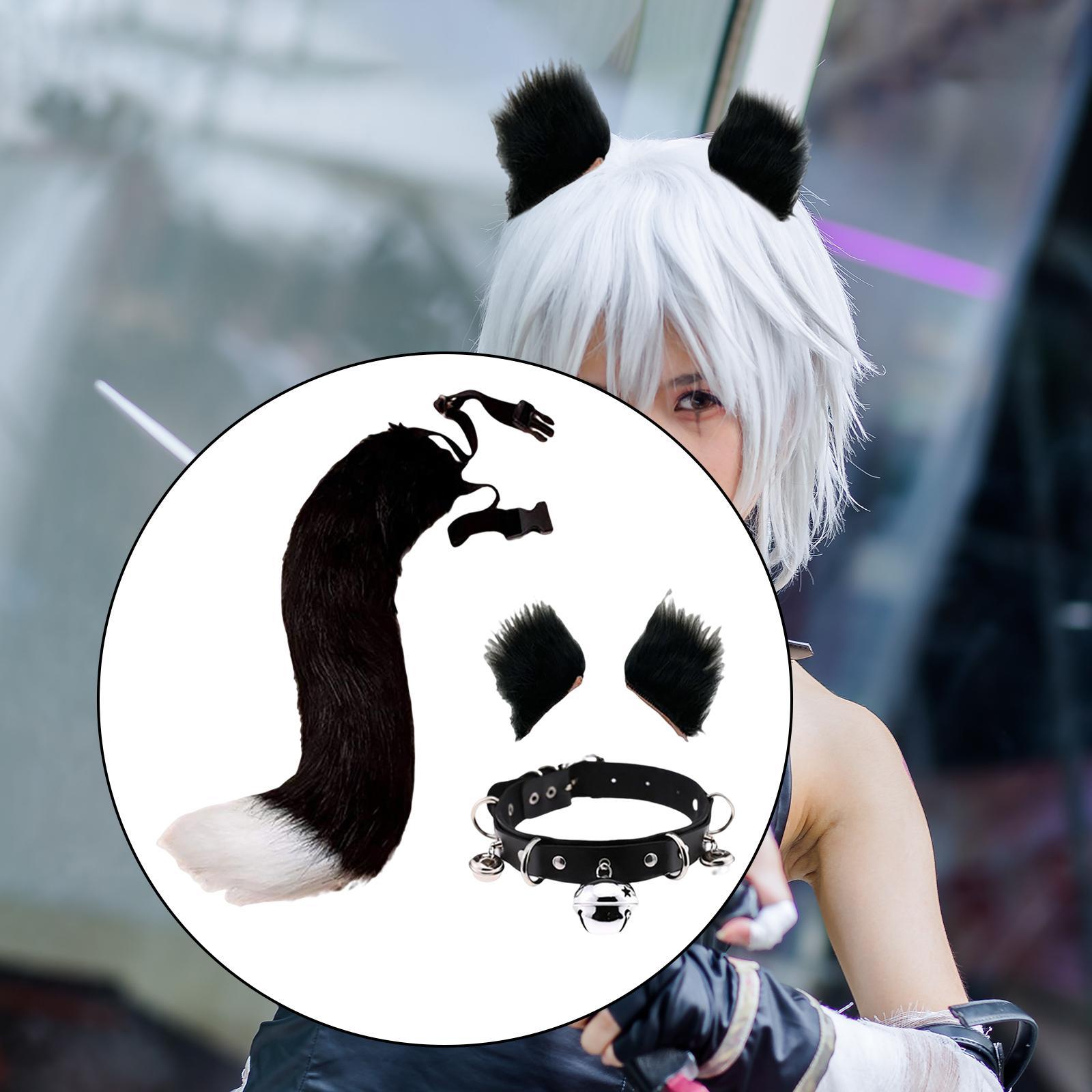 4Pcs Plush Fox Ears and Tail Set Faux Fur Long Tails Party Costume Kits