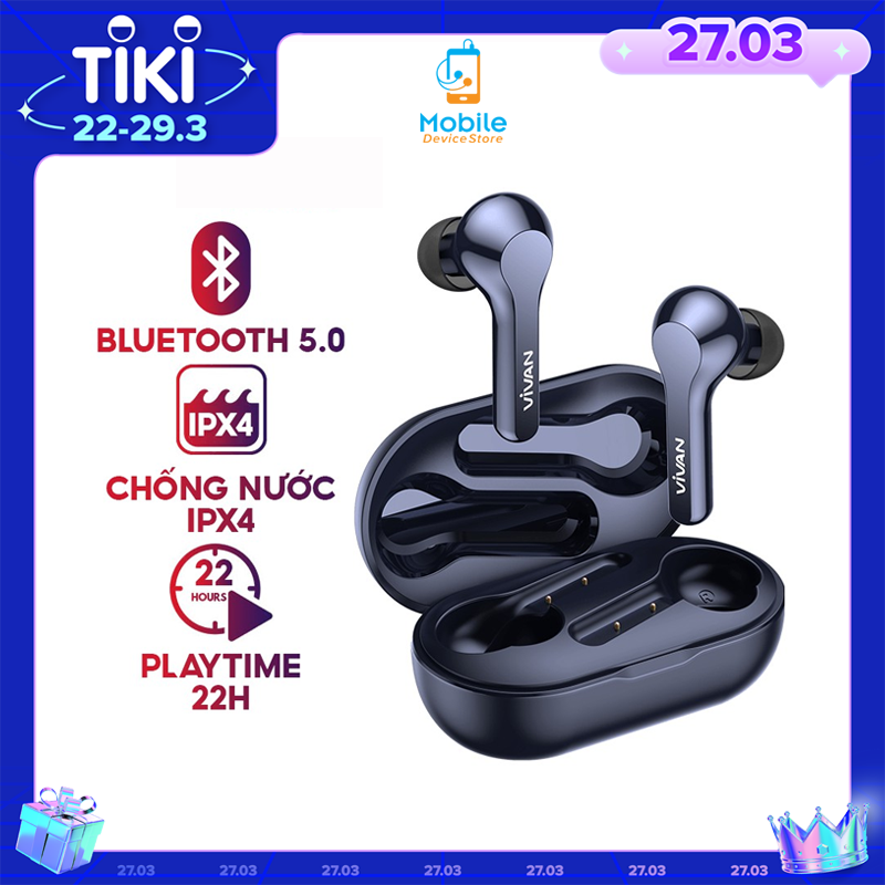 Tai Nghe Bluetooth Cảm Ứng TWS VIVAN Liberty, Playtime Đến 22H, Chống Nước IPX4 - Hàng Chính Hãng