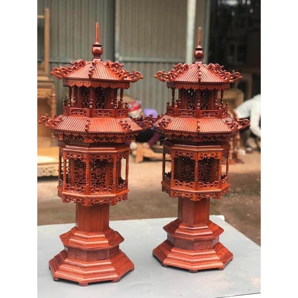 Cặp đèn thờ hình tháp gỗ hương hàng cao cấp