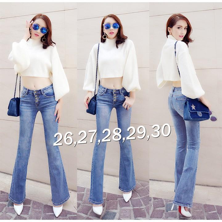 Quần jean lưng cao 4 nút ống loe xinh xắn
