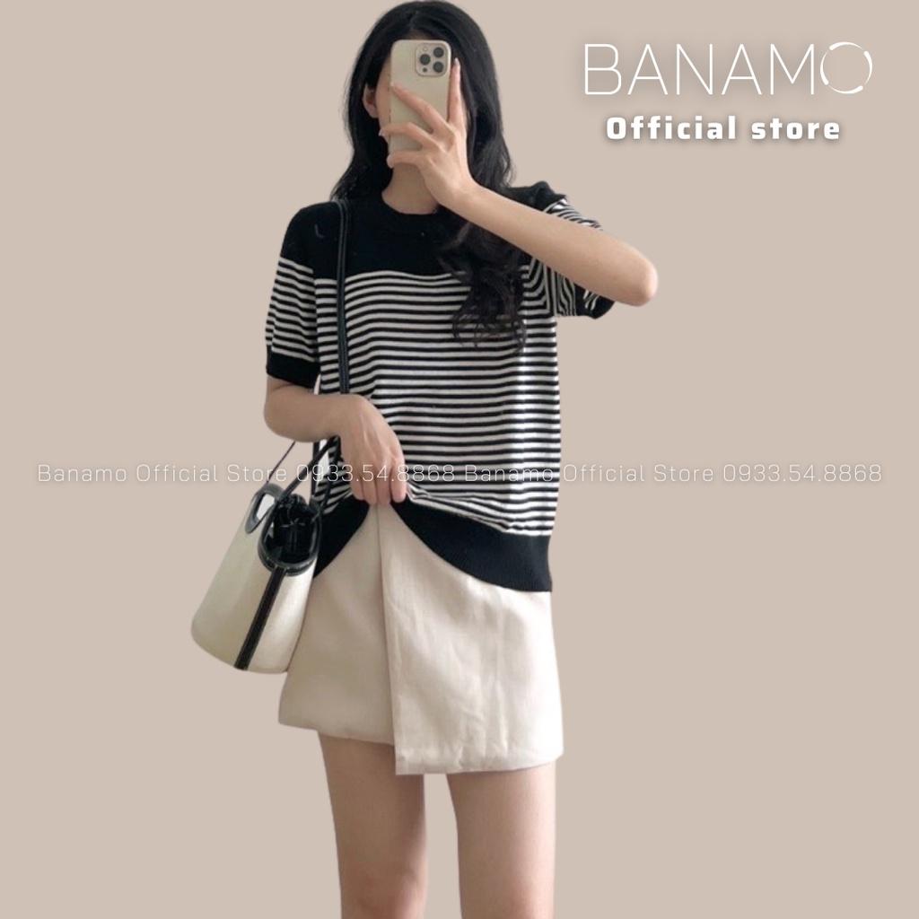Áo Len mongtoghi kẻ ngang cộc Tay nhiều Màu hàng thiết kế siêu đẹp thời trang Banamo Fashion áo len kẻ nhiều màu 3418