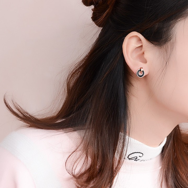 Bông Tai Hình Tròn Đen Titan Không Gỉ TT 1887