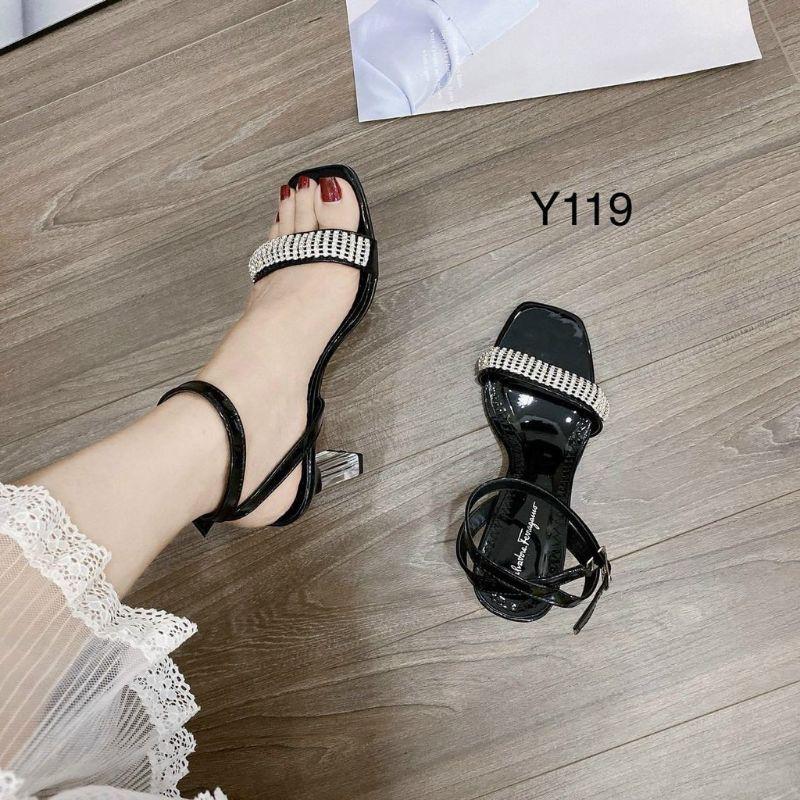 SANDAL DA BÓNG QUAI VIỀN ĐÁ GÓT TRỤ TRONG - 7P