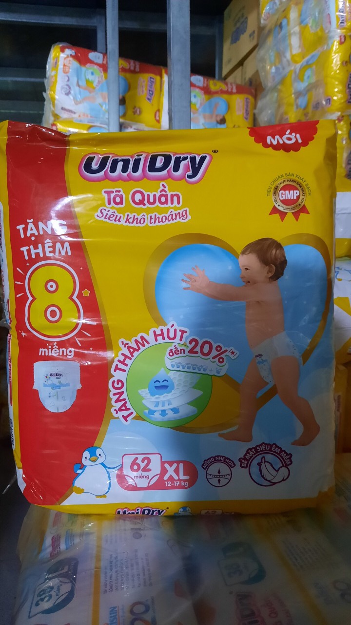 Tặng thêm 1 Gói Khăn Ướt Unidry 80 tờ - Tã Quần UniDry XL60 Siêu Khô Thoáng Cho Bé Từ 12-17kg -Mẫu Mới Của Unidry Xl62 - Tã bỉm quần cho bé- Hsd luôn mới