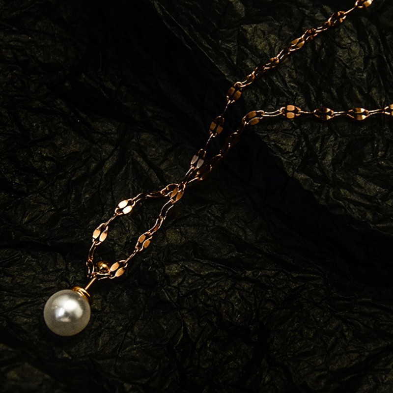 Dây Chuyền Dây Xoắn Mặt Ngọc Trai Titan Ko Đen TT 2893