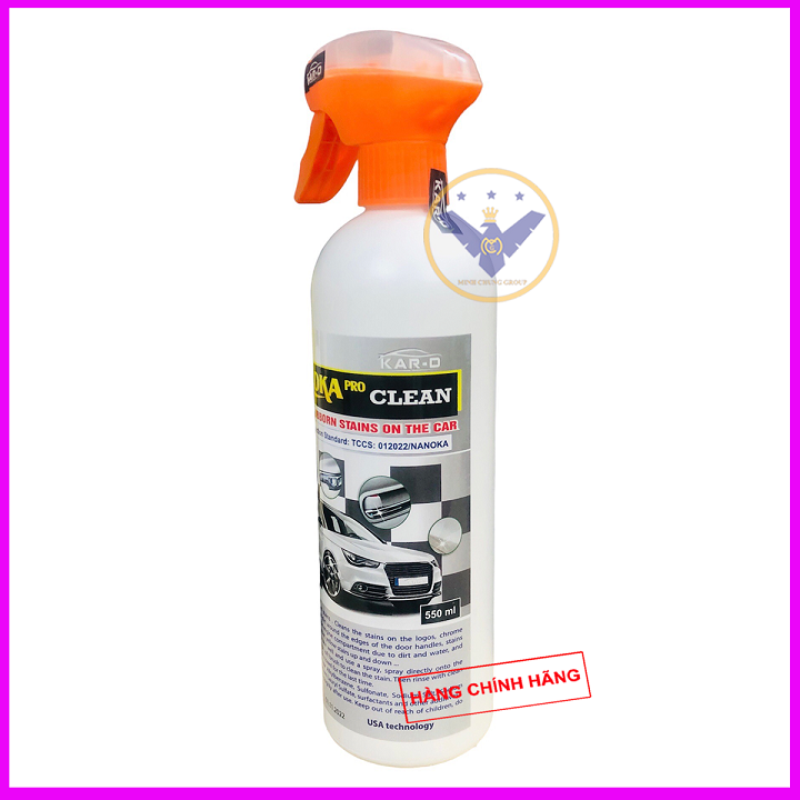 Tẩy ố kính ô tô, ố vàng lazang, logo, nẹp mạ crom Nanoka Clean 500ml
