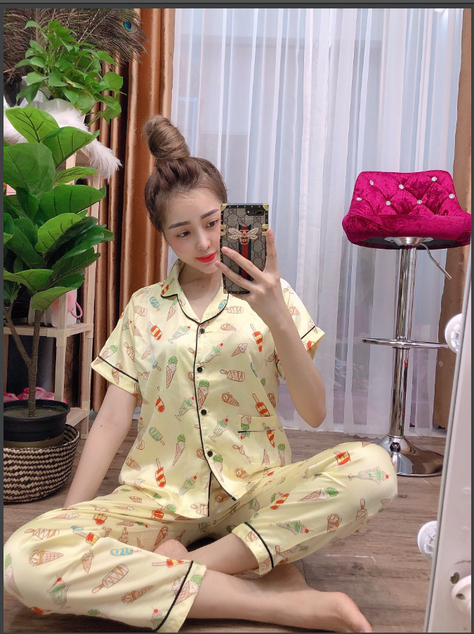 Bộ quần áo nữ mặc nhà tay ngắn quần dài chất vải kate