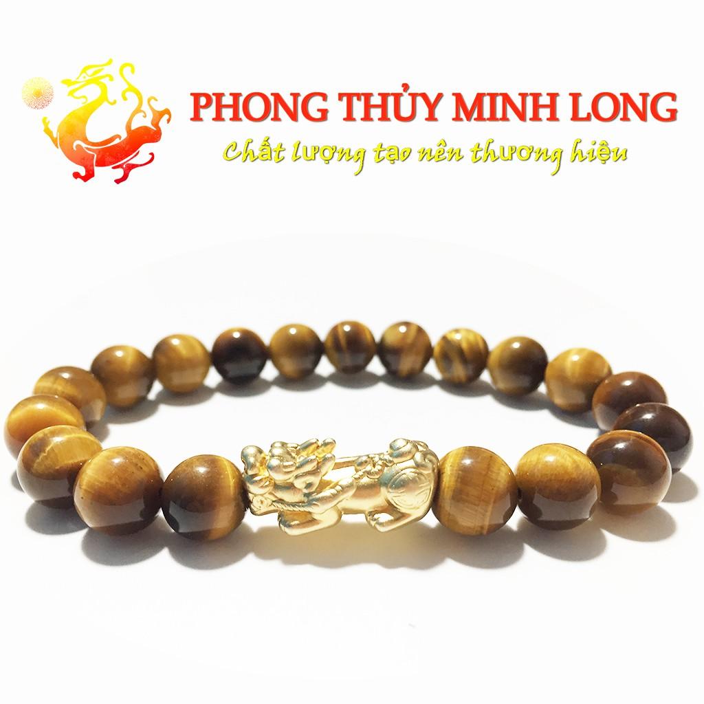 Vòng tay đá Mắt Hổ Vàng Nâu chất lượng 5A mix tỳ hưu Vàng hợp mệnh Thổ và mệnh Hỏa