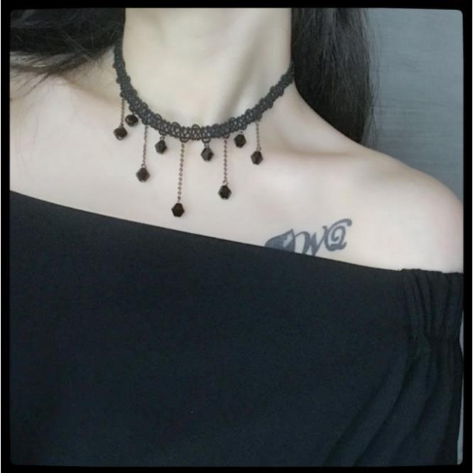 Vòng choker ren phối dây đính hạt thời trang cho nữ