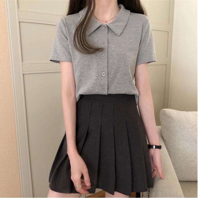 Áo Polo Nữ Cúc Cài Cộc Tay Cổ Bẻ Chất Borip Gân