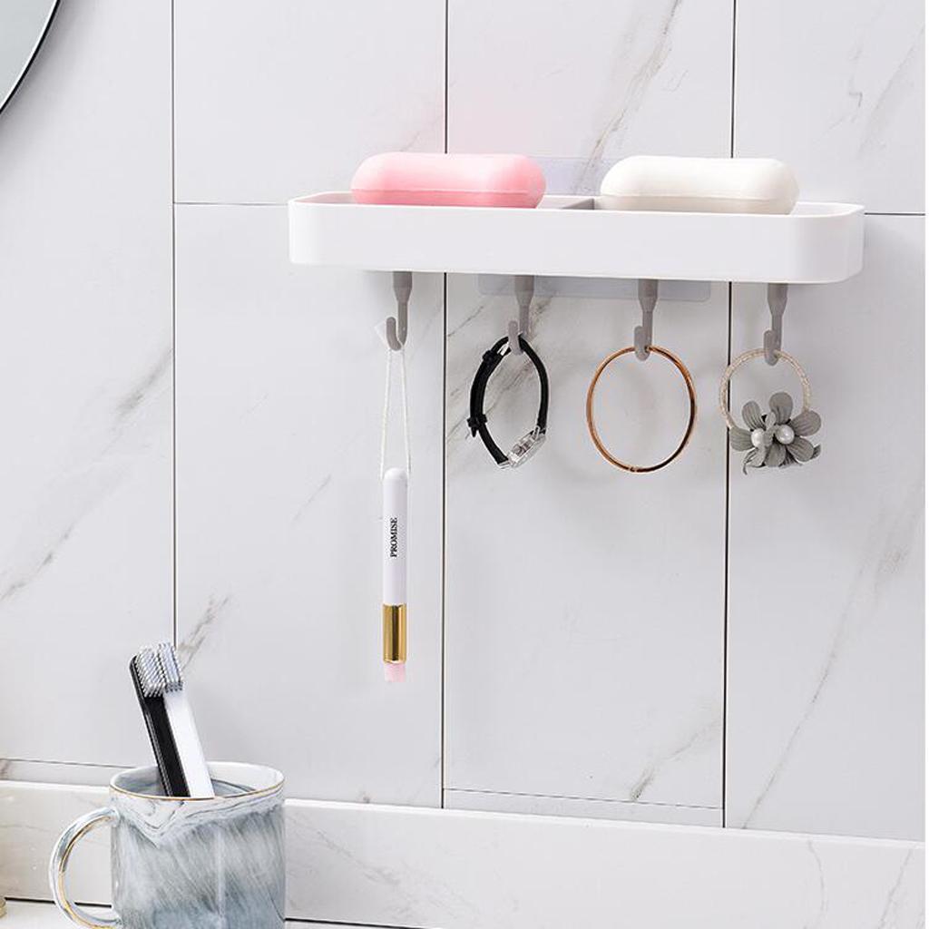 Strong Adhesive Soap Dish with Hooks, Wall Mount for Bathroom Kitchen