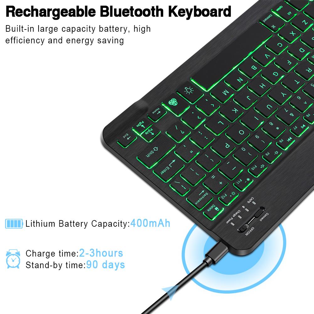 Đèn LED Bàn Phím Bluetooth Không Dây RGB Ipad Bàn Phím Và Chuột Tây Ban Nha Mini Đèn Nền Nga Bàn Phím Dành Cho Điện Thoại Máy Tính Bảng Ipad Pro 11