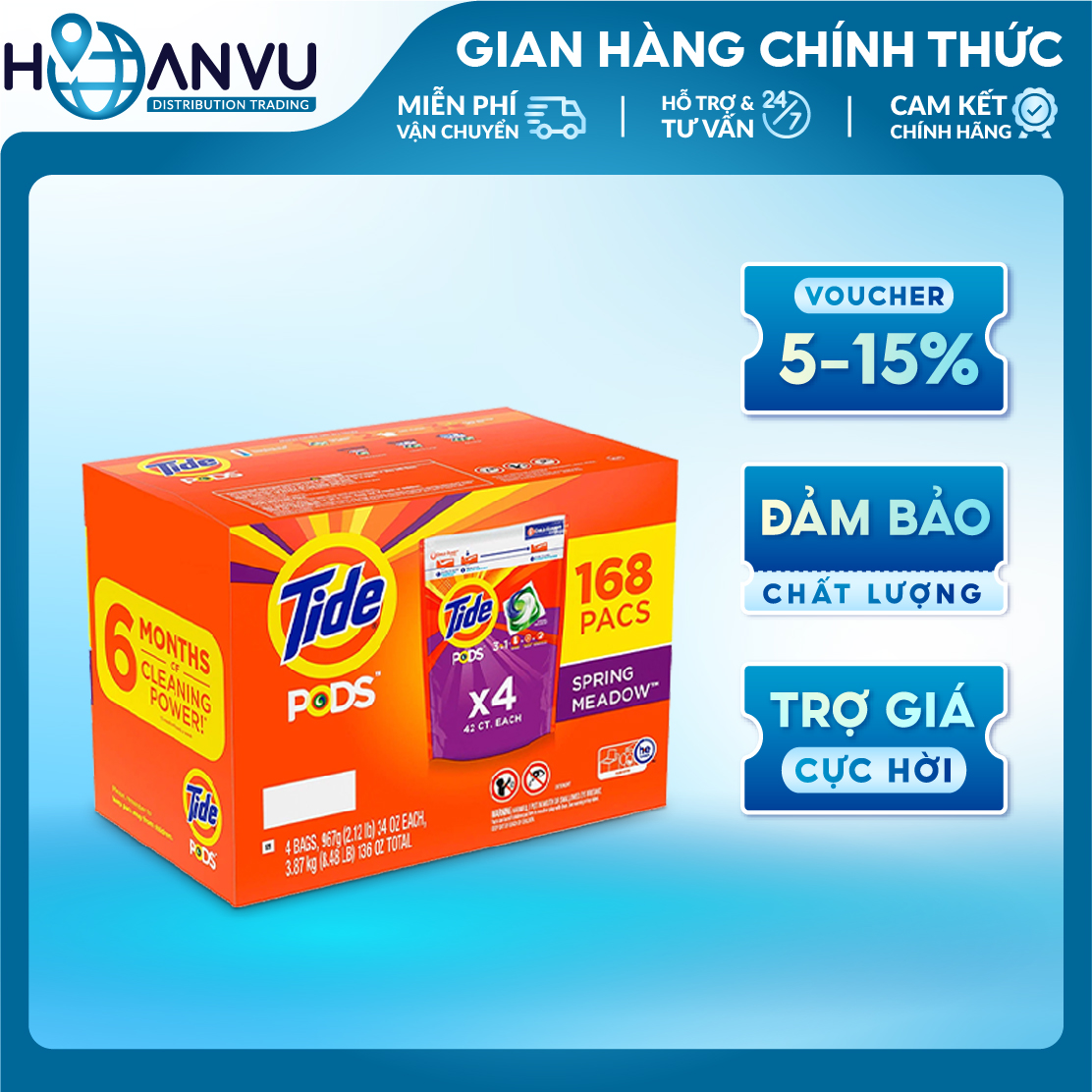 Viên giặt Tide Pod 3 in 1 Sping Meadow hương cỏ may 42 viên