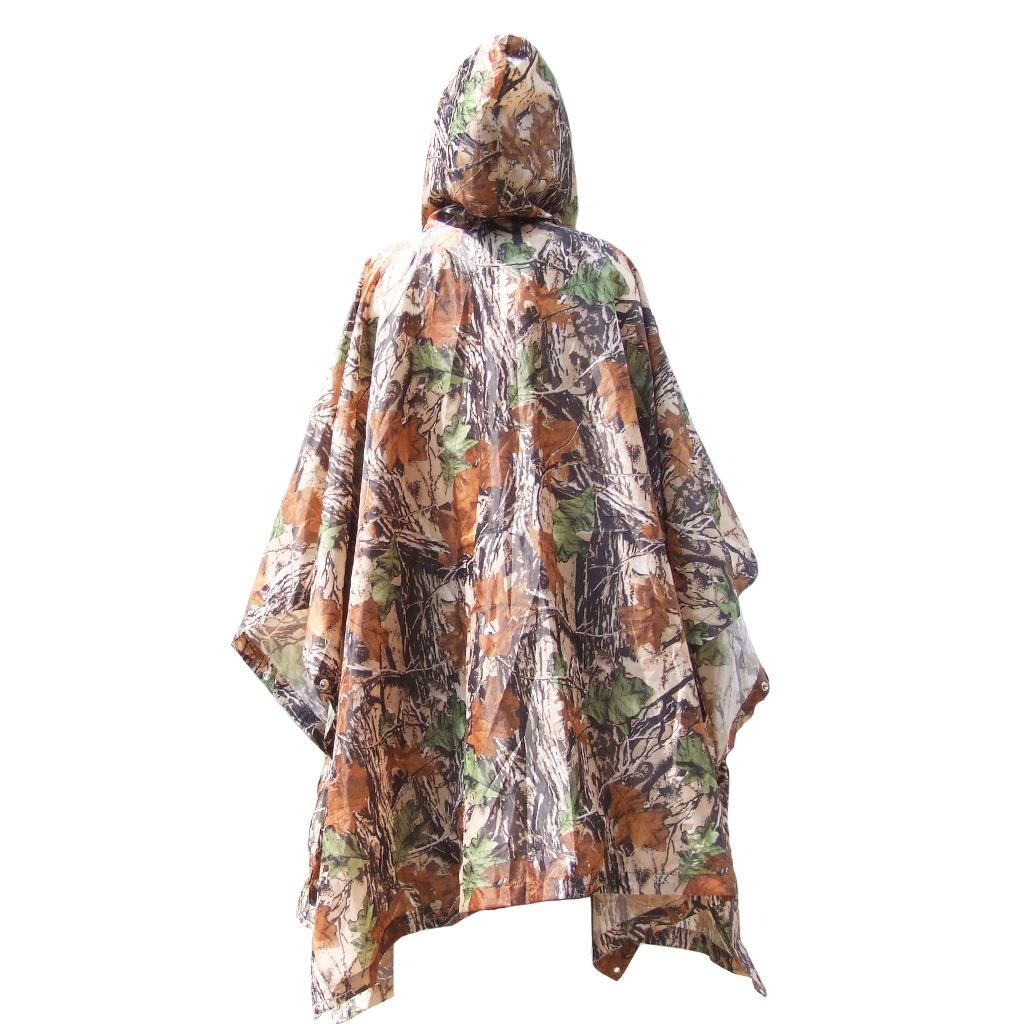 Lightweight Camo Waterproof Hooded Long Raincoat Poncho Hunting Camping Tarp NEW
