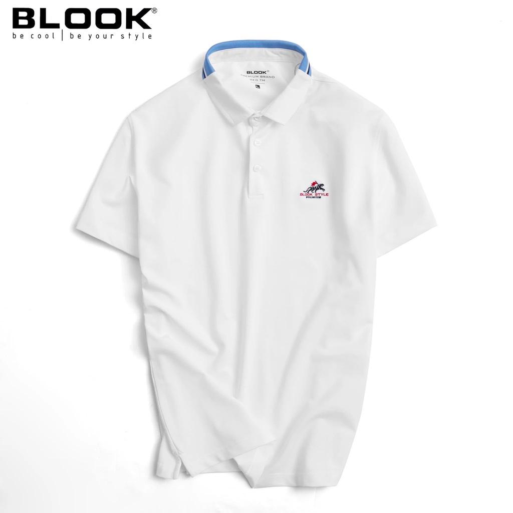 Áo polo nam basic phối cổ BLOOK chất vải thun cá sấu cotton co giãn thêu logo hổ Màu Trắng 35566